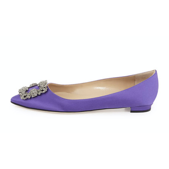 Manolo Blahnik Hangisi Purple Satin Jewel Buckle Ballerina Ballet Flat 36.5 - Picture 4 of 12